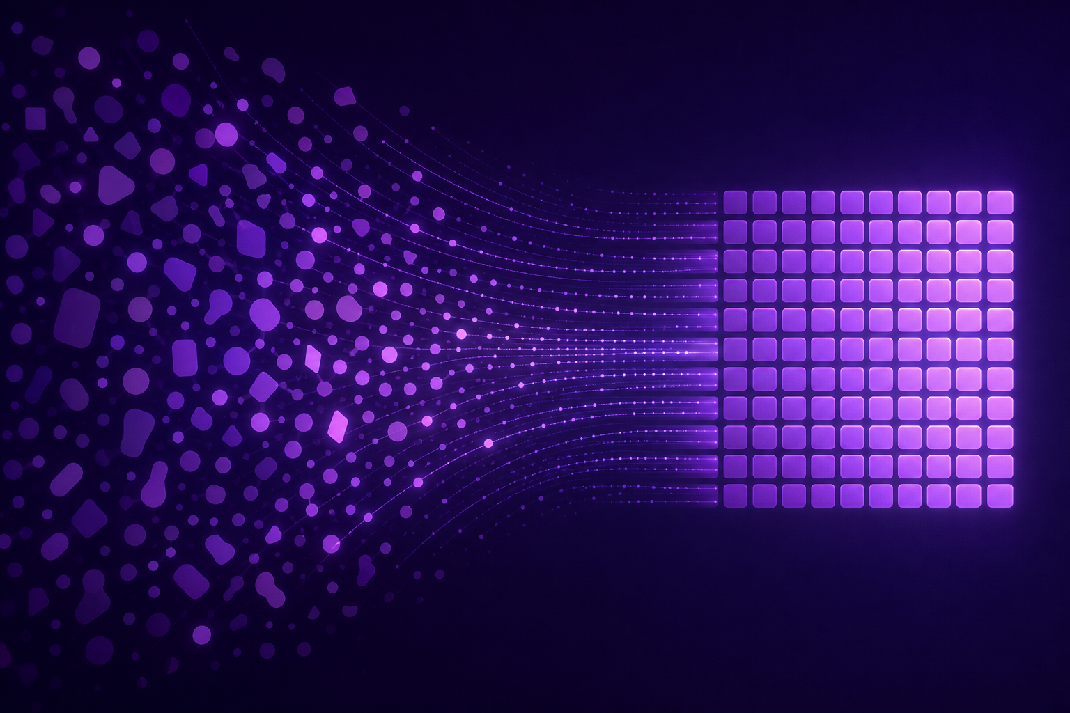 Disordered data points resolving into a uniform grid